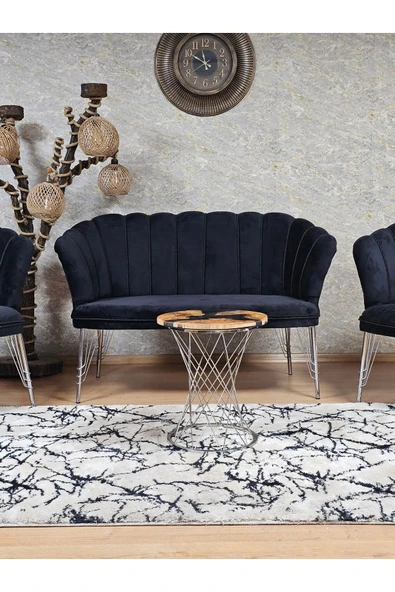 Krom Tel Ayak Siyah Döşeme Papatya Çay Seti Koltuk Takımı , Balkon, Salon, Ofis, Cafe Koltuk Takımı - 2