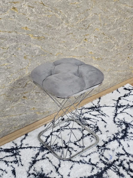 Kare Krom  Kaplama  Pota - Gri Babyface Kumaş  Puf , Bench , Puf Oturak , Bench , Ayak Ucu Oturak , Tabure , Makyaj Oturak - Resim 2