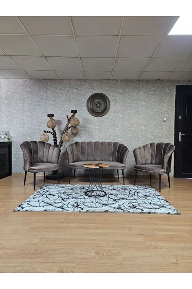 Siyah Boyalı Sivriltme Ayak Kahverengi Döşeme Papatya Çay Seti Koltuk Takımı , Balkon, Salon, Ofis, Cafe Koltuk Takımı