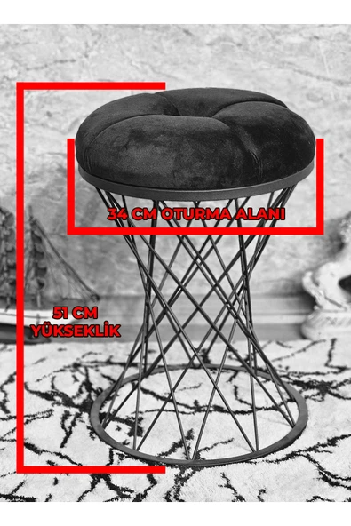 Yuvarlak Krom Kaplama Pota - Füme Babyface Kumaş Puf , Bench , Puf Oturak , Bench , Ayak Ucu Oturak , Tabure , Makyaj Oturak - 6