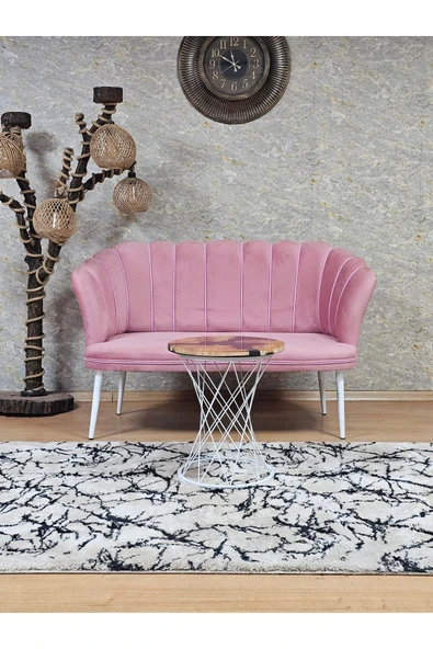 İkili Beyaz Boyalı Sivriltme Ayak Pembe Döşeme Papatya Çay Seti Koltuk Takımı , Balkon, Salon, Ofis, Cafe Koltuk Takımı