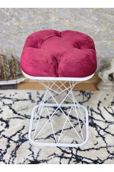 Kare Beyaz Boyalı Pota - Bordo Babyface Kumaş Puf , Bench , Puf Oturak , Bench , Ayak Ucu Oturak , Tabure , Makyaj Oturak - 2