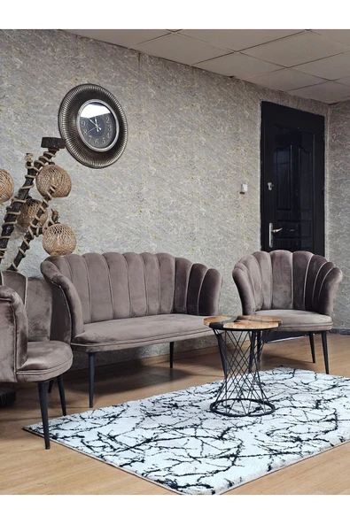 Siyah Boyalı Sivriltme Ayak Kahverengi Döşeme Papatya Çay Seti Koltuk Takımı , Balkon, Salon, Ofis, Cafe Koltuk Takımı - 5