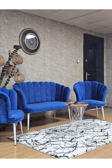 Beyaz Boyalı Sivriltme Ayak Mavi Döşeme Papatya Çay Seti Koltuk Takımı , Balkon, Salon, Ofis, Cafe Koltuk Takımı - 7