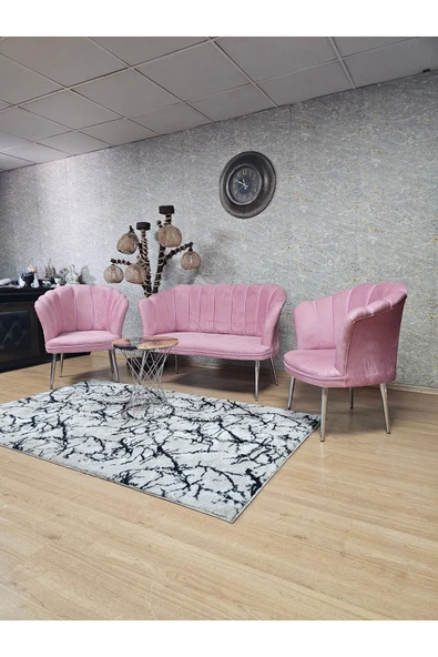 Krom Kaplama Sivriltme Ayak Pembe Döşeme Papatya Çay Seti Koltuk Takımı , Balkon, Salon, Ofis, Cafe Koltuk Takımı - 6