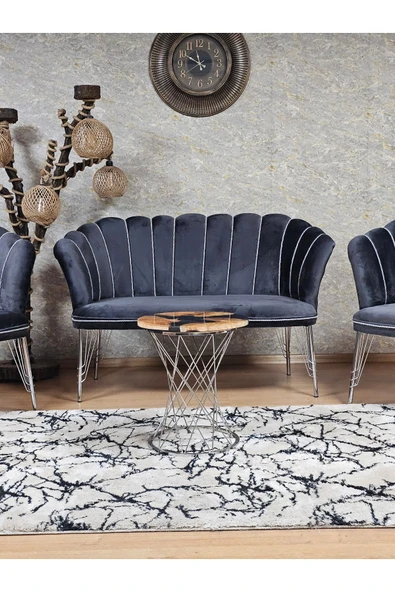 Krom Tel Ayak Füme Döşeme Papatya Çay Seti Koltuk Takımı , Balkon, Salon, Ofis, Cafe Koltuk Takımı - 2