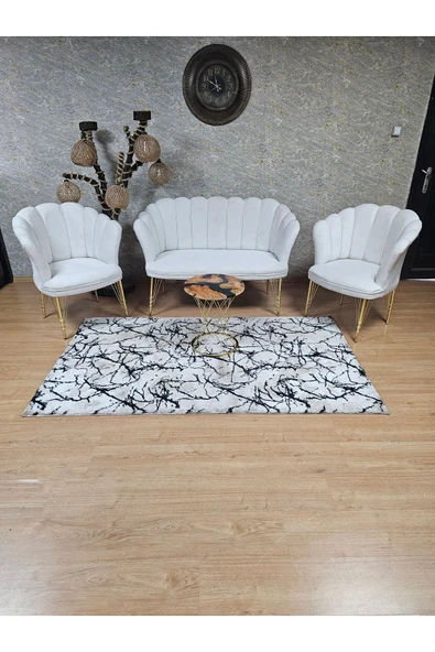 Gold Kaplama Tel Ayak Krem Döşeme Papatya Çay Seti Koltuk Takımı , Balkon, Salon, Ofis, Cafe Koltuk Takımı - 3