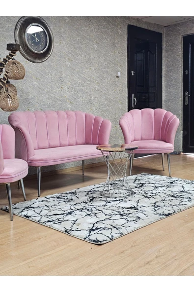 Krom Kaplama Sivriltme Ayak Pembe Döşeme Papatya Çay Seti Koltuk Takımı , Balkon, Salon, Ofis, Cafe Koltuk Takımı - 5
