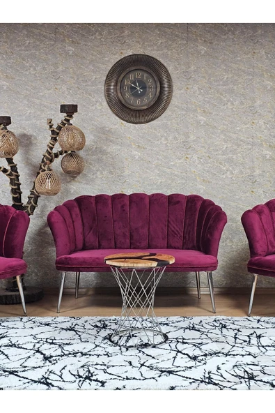Krom Kaplama Sivriltme Ayak Bordo Döşeme Papatya Çay Seti Koltuk Takımı , Balkon, Salon, Ofis, Cafe Koltuk Takımı - 2