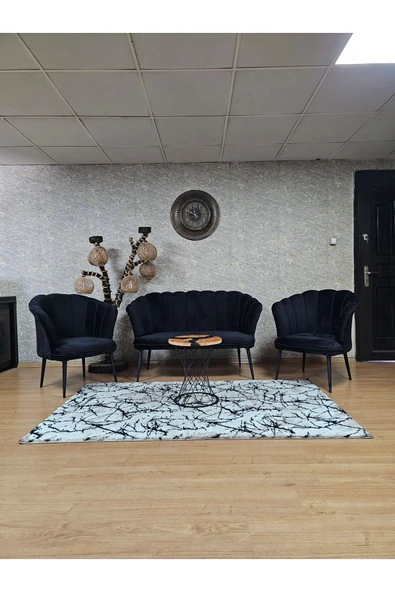 Siyah Boyalı Sivriltme Ayak Siyah Döşeme Papatya Çay Seti Koltuk Takımı , Balkon, Salon, Ofis, Cafe Koltuk Takımı