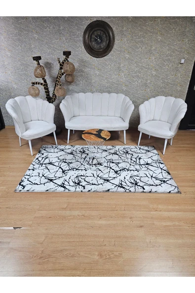 Beyaz Boyalı Sivriltme Ayak Krem Döşeme Papatya Çay Seti Koltuk Takımı , Balkon, Salon, Ofis, Cafe Koltuk Takımı - 3