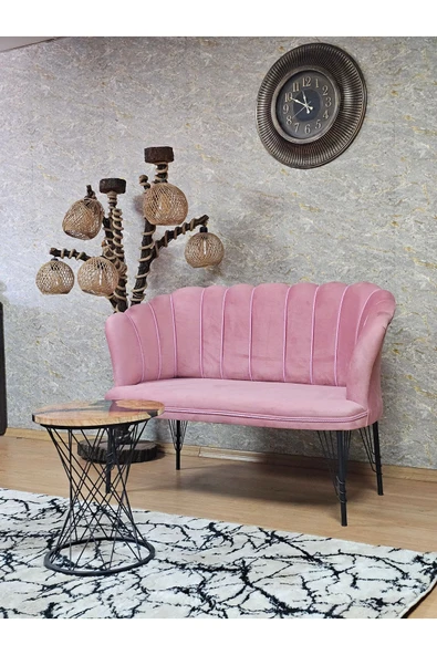 İkili Siyah Boyalı Tel Ayak Pembe Döşeme Papatya Çay Seti Koltuk Takımı , Balkon, Salon, Ofis, Cafe Koltuk Takımı - 3