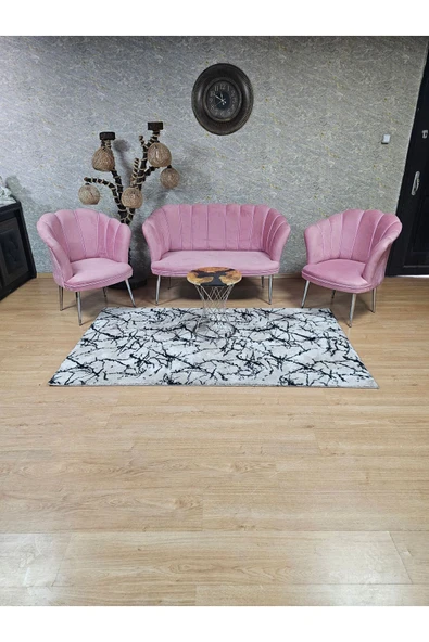 Krom Kaplama Sivriltme Ayak Pembe Döşeme Papatya Çay Seti Koltuk Takımı , Balkon, Salon, Ofis, Cafe Koltuk Takımı - 3