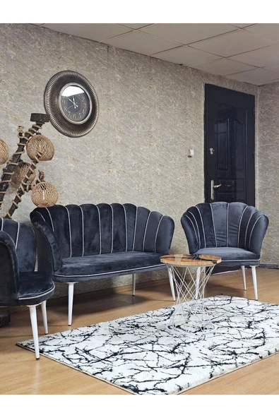 Beyaz Boyalı Sivriltme Ayak Füme Döşeme Papatya Çay Seti Koltuk Takımı , Balkon, Salon, Ofis, Cafe Koltuk Takımı - 5