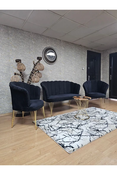 Gold Kaplama Tel Ayak Siyah Döşeme Papatya Çay Seti Koltuk Takımı , Balkon, Salon, Ofis, Cafe Koltuk Takımı - Resim 4