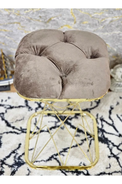 Kare Gold Kaplama  Pota - Kahverengi Babyface Kumaş  Puf , Bench , Puf Oturak , Bench , Ayak Ucu Oturak , Tabure , Makyaj Oturak - 2