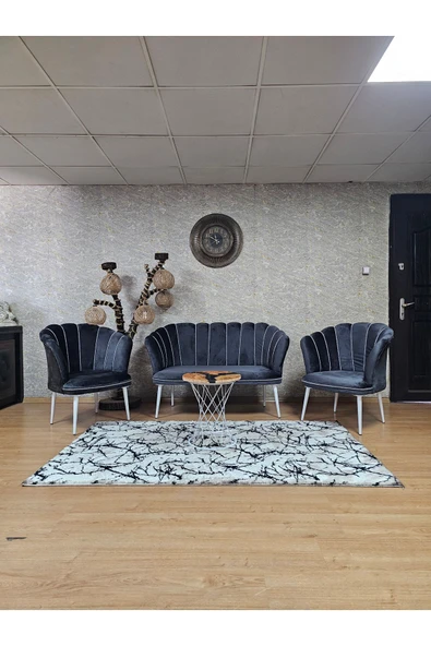 Beyaz Boyalı Sivriltme Ayak Füme Döşeme Papatya Çay Seti Koltuk Takımı , Balkon, Salon, Ofis, Cafe Koltuk Takımı