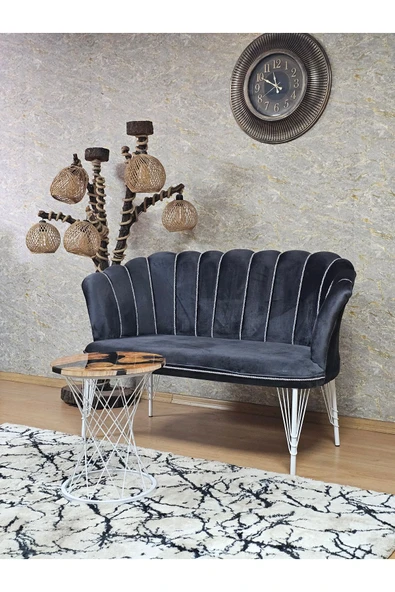 İkili Beyaz Boyalı Tel Ayak Füme Döşeme Papatya Çay Seti Koltuk Takımı , Balkon, Salon, Ofis, Cafe Koltuk Takımı - Resim 3