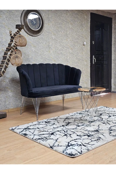 İkili Krom Tel Ayak Siyah Döşeme Papatya Çay Seti Koltuk Takımı , Balkon, Salon, Ofis, Cafe Koltuk Takımı - Resim 2