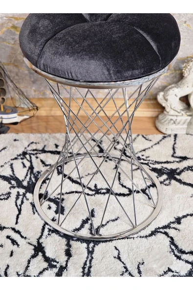 Yuvarlak Krom Kaplama Pota - Füme Babyface Kumaş Puf , Bench , Puf Oturak , Bench , Ayak Ucu Oturak , Tabure , Makyaj Oturak - 2