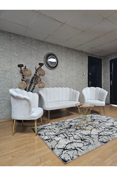 Gold Kaplama Sivriltme Ayak Krem Döşeme Papatya Çay Seti Koltuk Takımı , Balkon, Salon, Ofis, Cafe Koltuk Takımı - 3