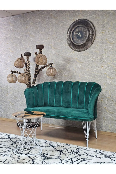 İkili Beyaz Boyalı Tel Ayak Yeşil Döşeme Papatya Çay Seti Koltuk Takımı , Balkon, Salon, Ofis, Cafe Koltuk Takımı - 3