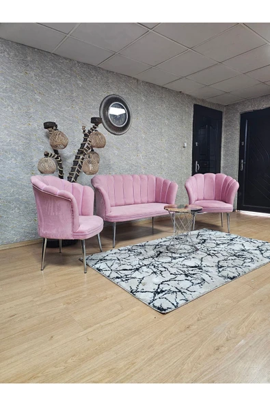 Krom Kaplama Sivriltme Ayak Pembe Döşeme Papatya Çay Seti Koltuk Takımı , Balkon, Salon, Ofis, Cafe Koltuk Takımı - 4