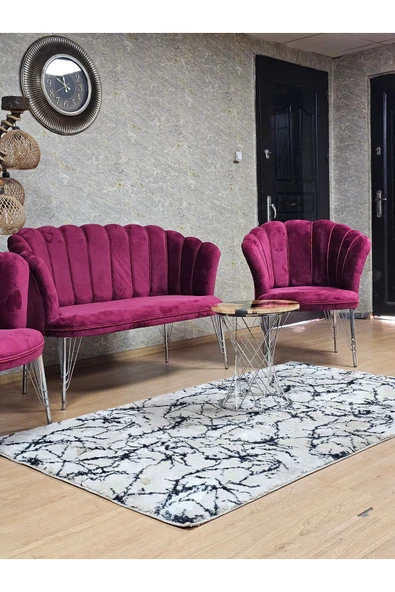 Krom Tel Ayak Bordo Döşeme Papatya Çay Seti Koltuk Takımı , Balkon, Salon, Ofis, Cafe Koltuk Takımı - 5