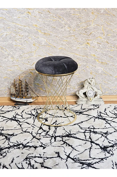 Yuvarlak Gold Kaplama Puf Oturak - Bench - Ayak Ucu Oturak - Tabure - Makyaj Oturak FÜME Renk Yuvarlak Boyut/Ebat - Resim 5