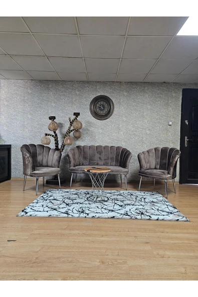 Siyah Boyalı Sivriltme Ayak Kahverengi Döşeme Papatya Çay Seti Koltuk Takımı , Balkon, Salon, Ofis, Cafe Koltuk Takımı