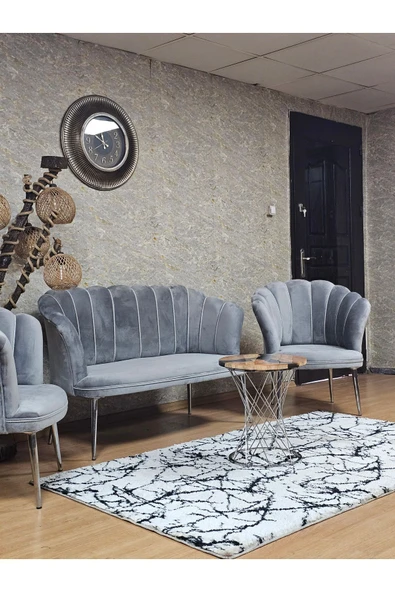 Krom Kaplama Sivriltme Ayak Gri Döşeme Papatya Çay Seti Koltuk Takımı , Balkon, Salon, Ofis, Cafe Koltuk Takımı - 5