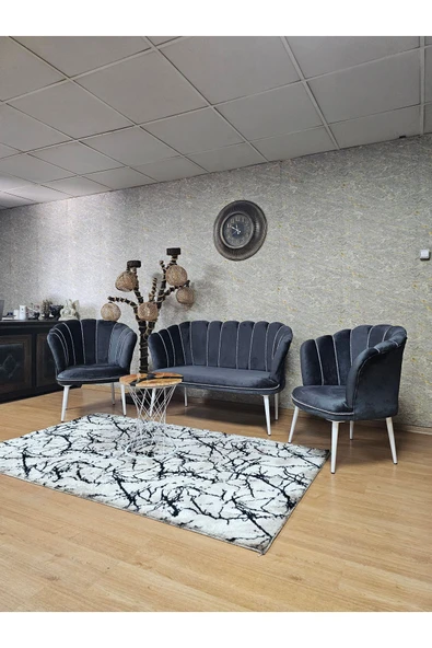 Beyaz Boyalı Sivriltme Ayak Füme Döşeme Papatya Çay Seti Koltuk Takımı , Balkon, Salon, Ofis, Cafe Koltuk Takımı - 6