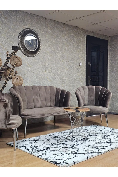 Siyah Boyalı Sivriltme Ayak Kahverengi Döşeme Papatya Çay Seti Koltuk Takımı , Balkon, Salon, Ofis, Cafe Koltuk Takımı - 5