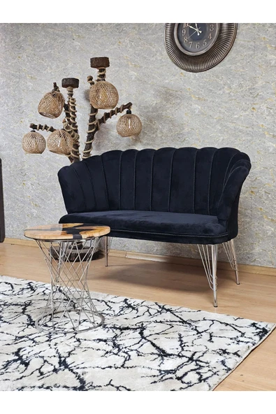 İkili Krom Tel Ayak Siyah Döşeme Papatya Çay Seti Koltuk Takımı , Balkon, Salon, Ofis, Cafe Koltuk Takımı - Resim 3