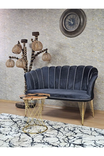 İkili Gold Kaplama Tel Ayak Füme Döşeme Papatya Çay Seti Koltuk Takımı , Balkon, Salon, Ofis, Cafe Koltuk Takımı - 3