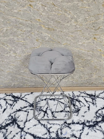 Kare Krom  Kaplama  Pota - Gri Babyface Kumaş  Puf , Bench , Puf Oturak , Bench , Ayak Ucu Oturak , Tabure , Makyaj Oturak ürün görseli 1