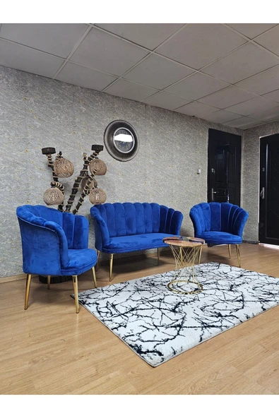 Gold Kaplama Sivriltme Ayak Mavi Döşeme Papatya Çay Seti Koltuk Takımı , Balkon, Salon, Ofis, Cafe Koltuk Takımı - Resim 4
