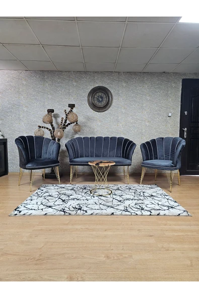 Gold Kaplama Tel Ayak Füme Döşeme Papatya Çay Seti Koltuk Takımı , Balkon, Salon, Ofis, Cafe Koltuk Takımı ürün görseli