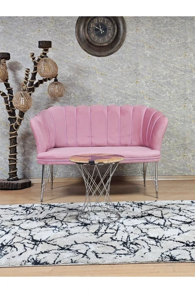 İkili Krom Tel Ayak Pembe Döşeme Papatya Çay Seti Koltuk Takımı , Balkon, Salon, Ofis, Cafe Koltuk Takımı