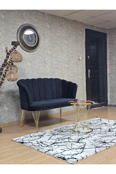 İkili Gold Kaplama  Tel Ayak Siyah Döşeme Papatya Çay Seti Koltuk Takımı , Balkon, Salon, Ofis, Cafe Koltuk Takımı - 2