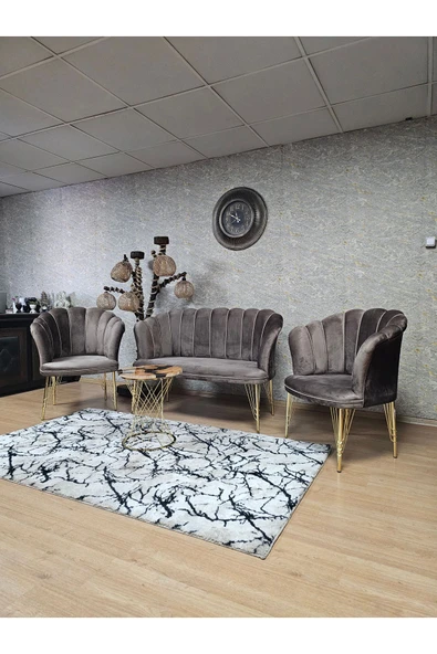 Gold Kaplama Tel Ayak Kahverengi Döşeme Papatya Çay Seti Koltuk Takımı , Balkon, Salon, Ofis, Cafe Koltuk Takımı - 6