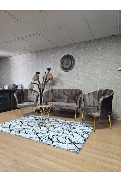 Gold Kaplama Sivriltme Ayak Kahverengi Döşeme Papatya Çay Seti Koltuk Takımı , Balkon, Salon, Ofis, Cafe Koltuk Takımı - 6