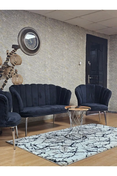 Krom Kaplama Sivriltme Ayak Siyah Döşeme Papatya Çay Seti Koltuk Takımı , Balkon, Salon, Ofis, Cafe Koltuk Takımı - 5