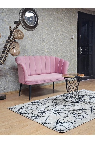 İkili Siyah Boyalı Sivriltme Ayak Pembe Döşeme Papatya Çay Seti Koltuk Takımı , Balkon, Salon, Ofis, Cafe Koltuk Takımı - 2