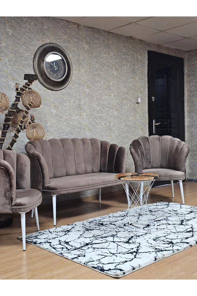 Beyaz Boyalı Sivriltme Ayak Kahverengi Döşeme Papatya Çay Seti Koltuk Takımı , Balkon, Salon, Ofis, Cafe Koltuk Takımı - Resim 5