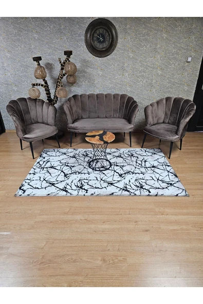 Siyah Boyalı Sivriltme Ayak Kahverengi Döşeme Papatya Çay Seti Koltuk Takımı , Balkon, Salon, Ofis, Cafe Koltuk Takımı - 3