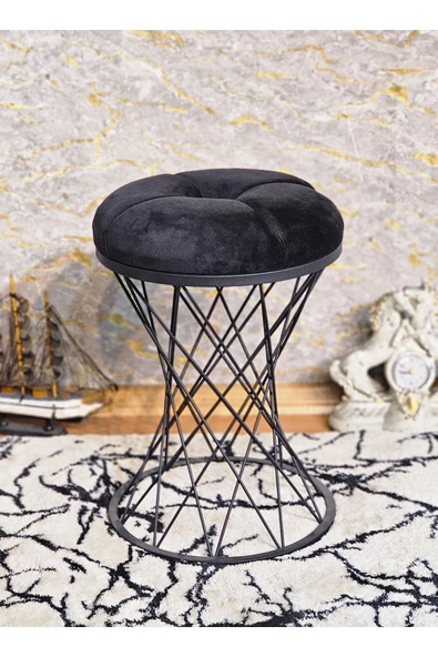 Yuvarlak Siyah Boyalı Pota - Siyah Babyface Kumaş Puf , Bench , Puf Oturak , Bench , Ayak Ucu Oturak , Tabure , Makyaj Oturak - 4