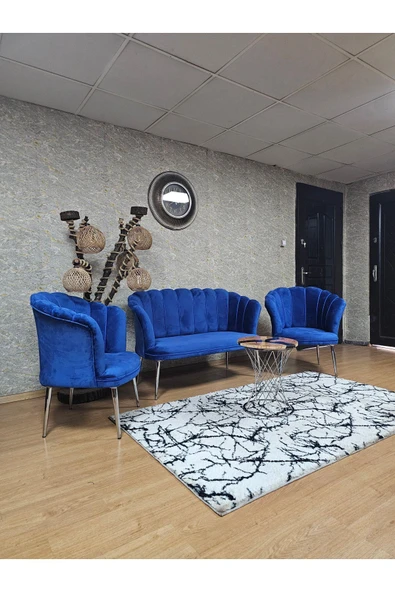 Krom Kaplama Sivriltme Ayak Mavi Döşeme Papatya Çay Seti Koltuk Takımı , Balkon, Salon, Ofis, Cafe Koltuk Takımı - 4