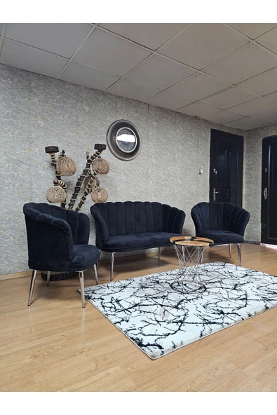 Krom Kaplama Sivriltme Ayak Siyah Döşeme Papatya Çay Seti Koltuk Takımı , Balkon, Salon, Ofis, Cafe Koltuk Takımı - 4
