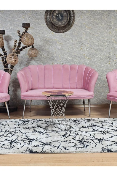 Krom Kaplama Sivriltme Ayak Pembe Döşeme Papatya Çay Seti Koltuk Takımı , Balkon, Salon, Ofis, Cafe Koltuk Takımı - 2